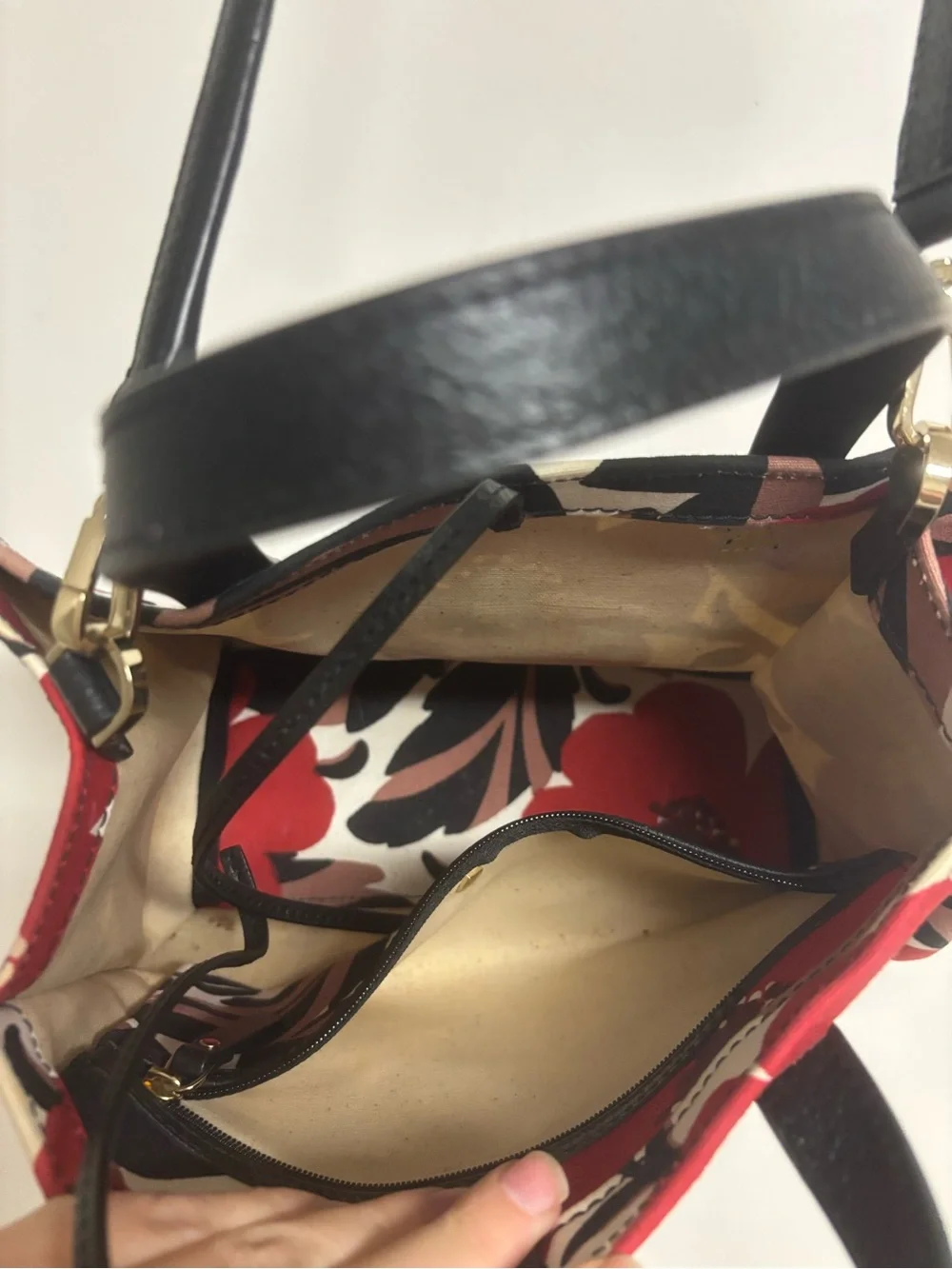 Floral Print Red Canvas Tote with Removable Strap